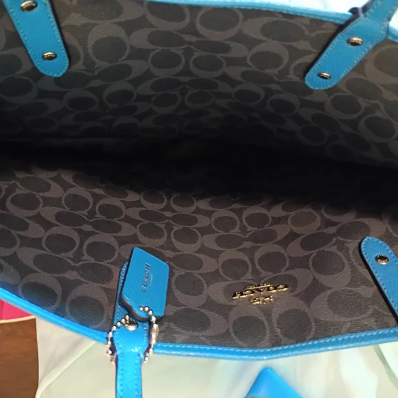 Coach Reversible Tote Vibrant BlueTo Soft Black&Gray NWOT Perfect 2in1 Bag - Picture 1 of 16